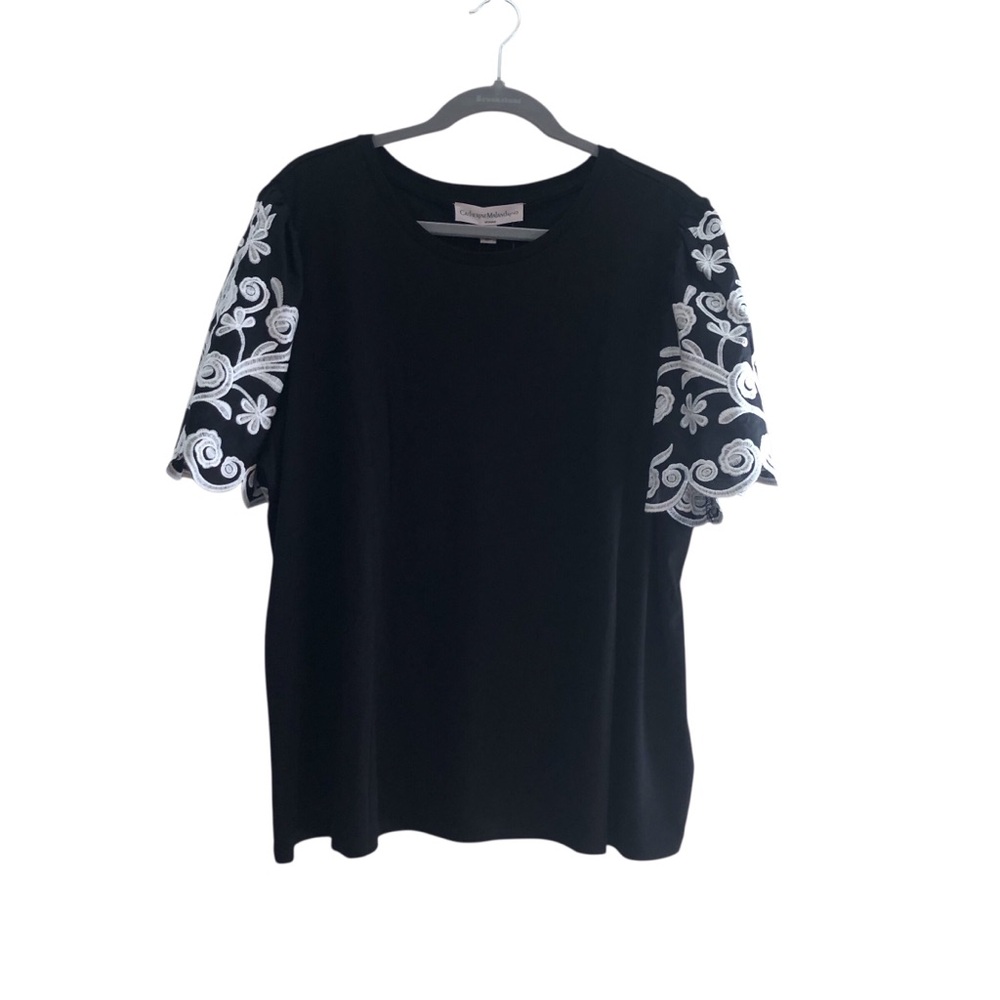Catherine Malandrino Cotton Modal Embroidered Scallop Exaggerated Puff Sleeve 2X - Picture 5 of 14